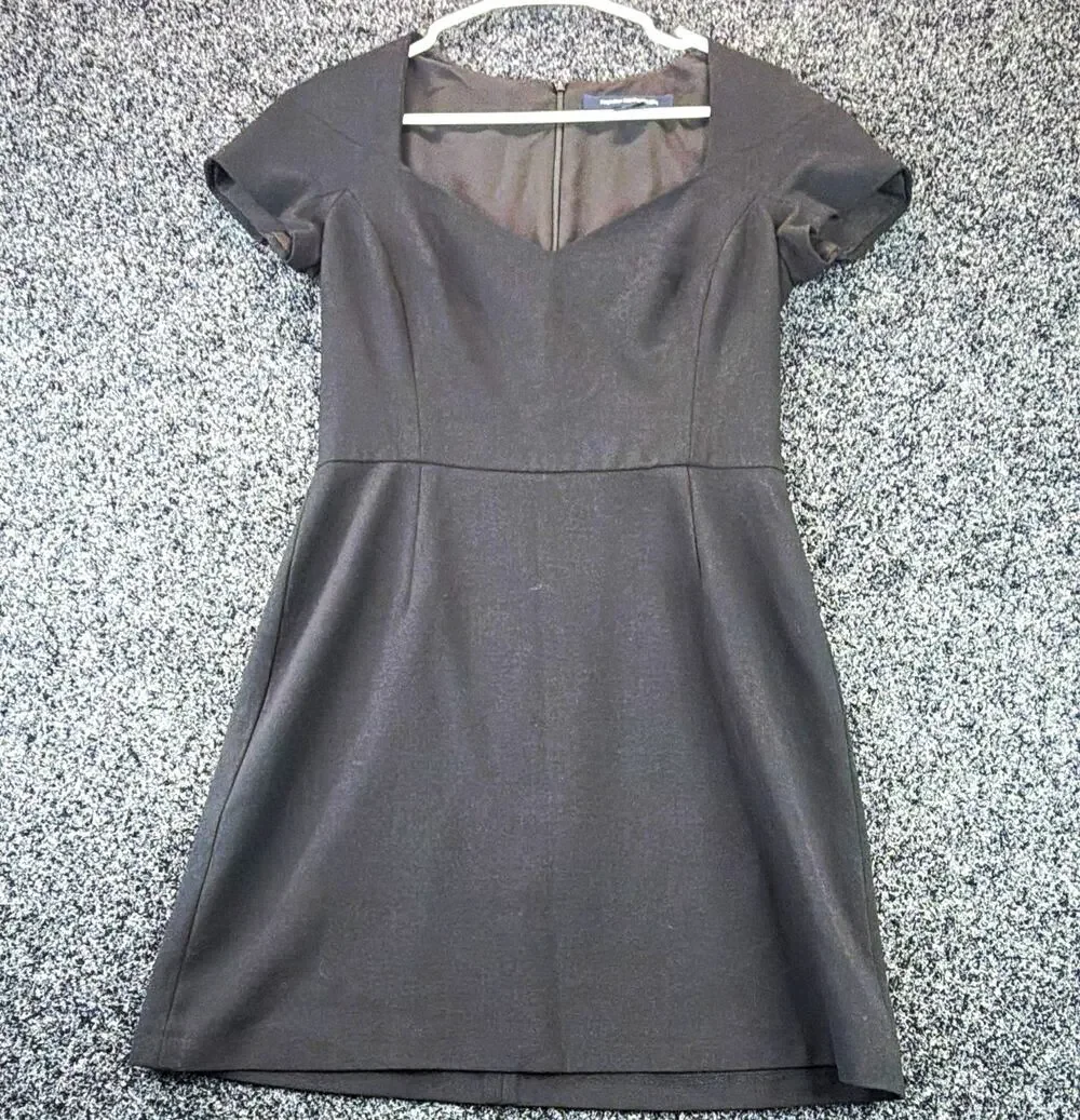 French Connection Women's Black Knit V-Neck Cap Sleeve Lined Zip A-Line Dress 6